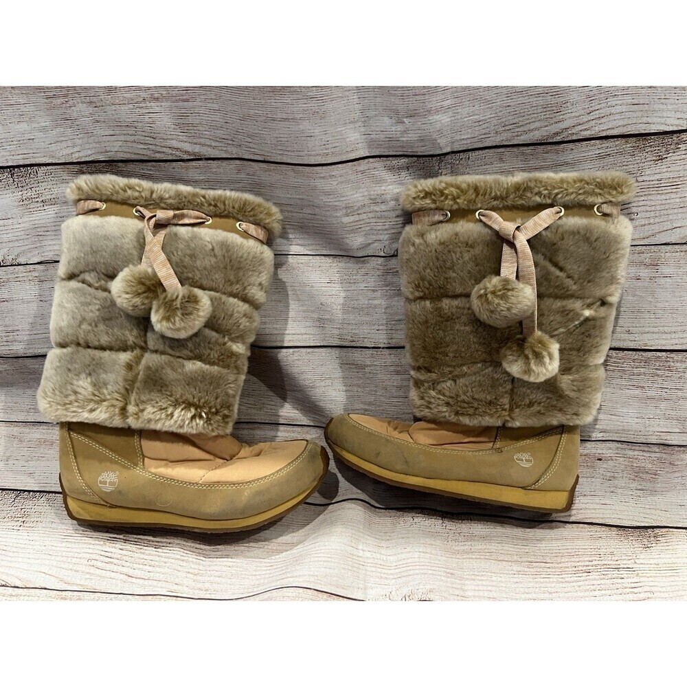 Timberland Junior Big Kid Winterberry Tall Fur Medium Boot Wheat Size 2